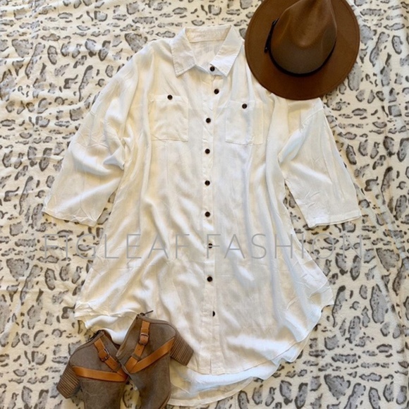 New Arrival! White Long Sleeve Shirt Dress - Picture 3 of 6